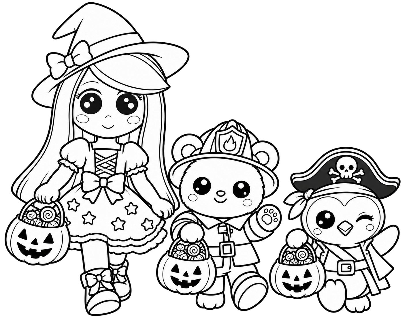 Halloween Trick-or-Treat Trio free printable coloring page